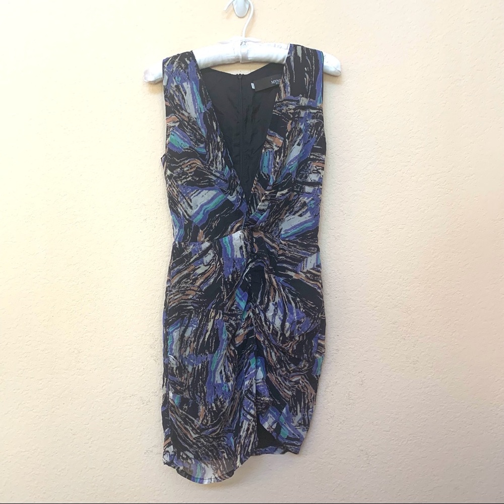 Myne Ashley Ann Purple Black Silk Sleeveless Dress
